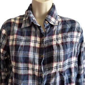 Brandy Melville ~ Blue Plaid Button Down Shirt ~ chest pocket